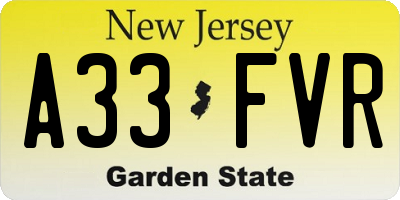NJ license plate A33FVR