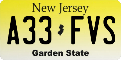 NJ license plate A33FVS