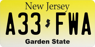 NJ license plate A33FWA