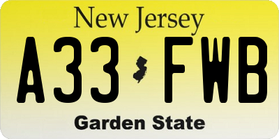 NJ license plate A33FWB