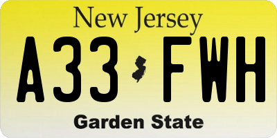 NJ license plate A33FWH