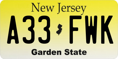 NJ license plate A33FWK