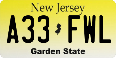 NJ license plate A33FWL