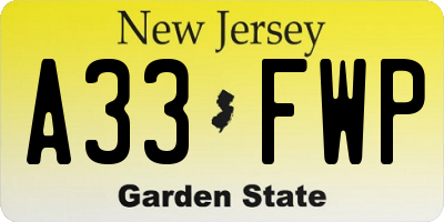 NJ license plate A33FWP