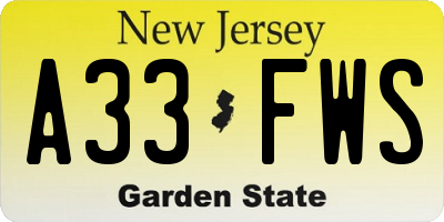 NJ license plate A33FWS