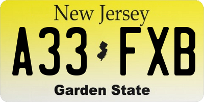 NJ license plate A33FXB
