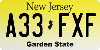 NJ license plate A33FXF
