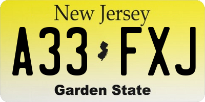 NJ license plate A33FXJ
