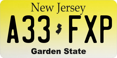 NJ license plate A33FXP