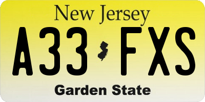 NJ license plate A33FXS