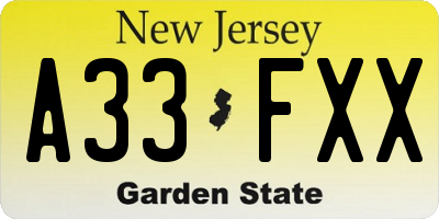 NJ license plate A33FXX
