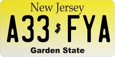 NJ license plate A33FYA