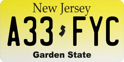 NJ license plate A33FYC