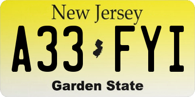 NJ license plate A33FYI