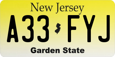 NJ license plate A33FYJ