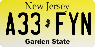 NJ license plate A33FYN