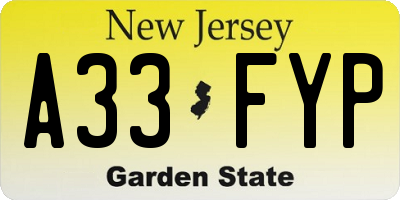 NJ license plate A33FYP