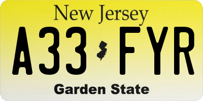 NJ license plate A33FYR
