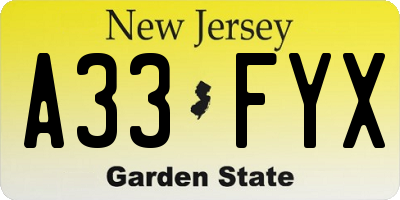 NJ license plate A33FYX