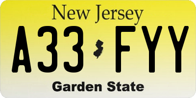 NJ license plate A33FYY