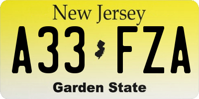 NJ license plate A33FZA
