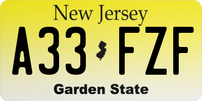 NJ license plate A33FZF