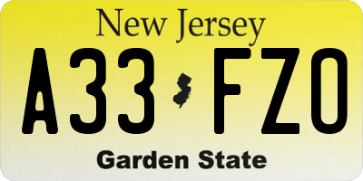 NJ license plate A33FZO