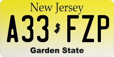 NJ license plate A33FZP