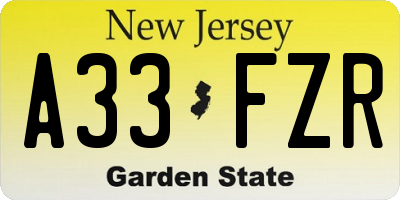 NJ license plate A33FZR