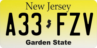 NJ license plate A33FZV