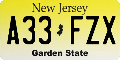NJ license plate A33FZX