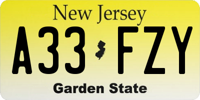 NJ license plate A33FZY