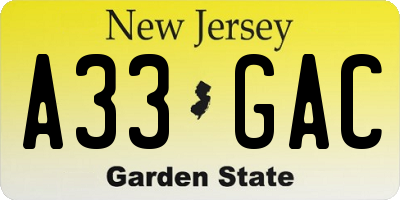 NJ license plate A33GAC