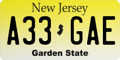 NJ license plate A33GAE