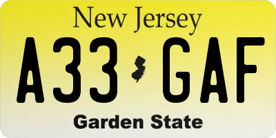 NJ license plate A33GAF