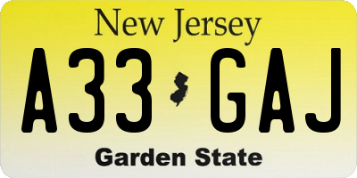 NJ license plate A33GAJ