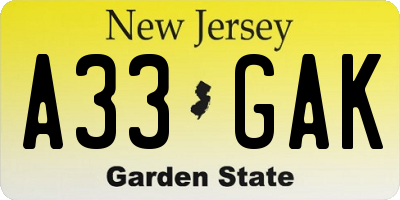 NJ license plate A33GAK