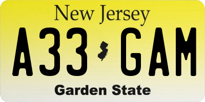NJ license plate A33GAM