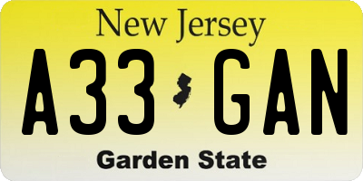 NJ license plate A33GAN