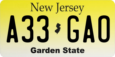 NJ license plate A33GAO