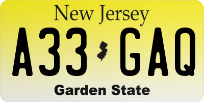 NJ license plate A33GAQ