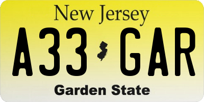 NJ license plate A33GAR