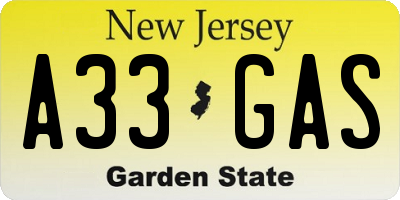 NJ license plate A33GAS