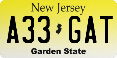 NJ license plate A33GAT