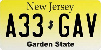 NJ license plate A33GAV