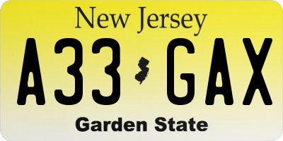 NJ license plate A33GAX