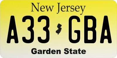 NJ license plate A33GBA