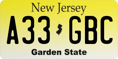 NJ license plate A33GBC