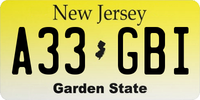 NJ license plate A33GBI