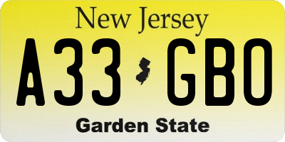NJ license plate A33GBO